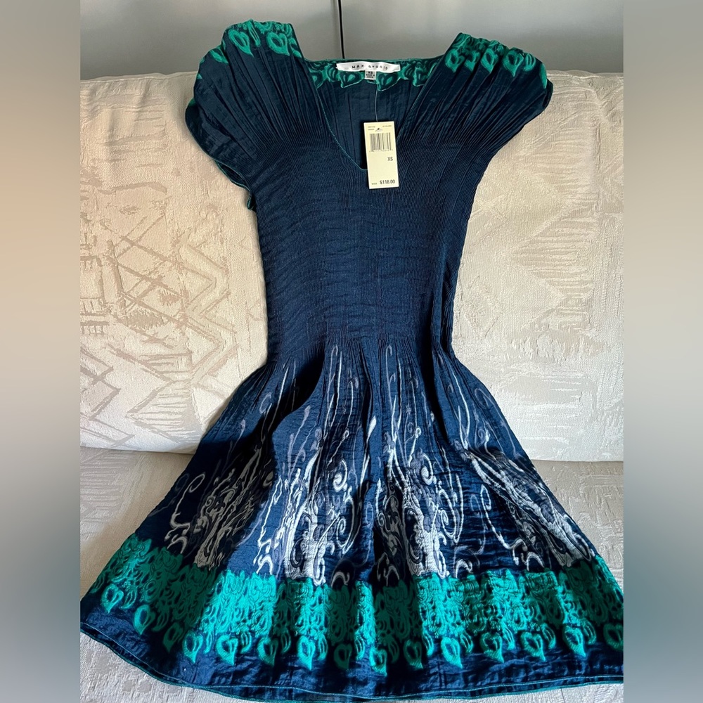 Max Studio Smocked V-neck Fit & Flare Dress - Picture 2 of 4